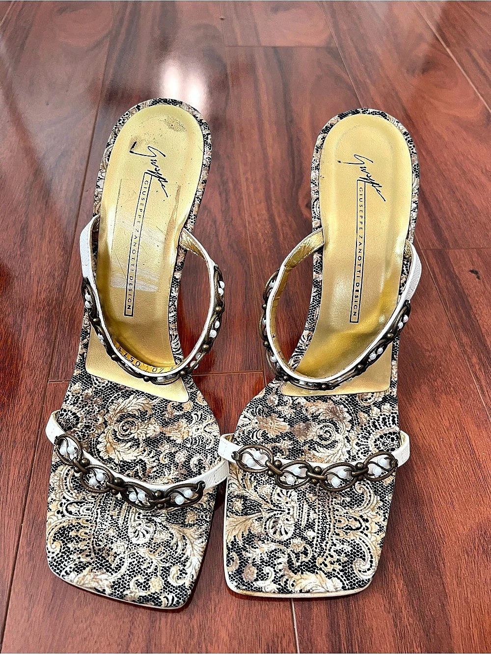 Giuseppe Zanotti Vintage Y2K Strappy Sandals Hand-painted Heel Women's Size 40